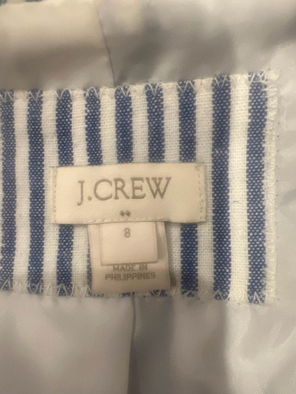 J.Crew Blue White Seersucker Stripe Blazer Size 8 Preppy Coastal - Picture 2 of 4